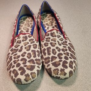 Rothy's Leopard Print Flats with Red and Blue Accents